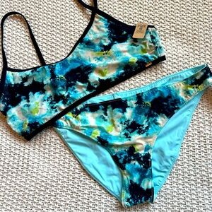PINK by Victoria Secret NEW Swim Bikini Set Top & Bottom Blue Tie Dye Sz XXL